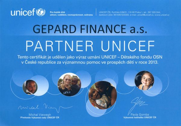 certifikát UNICEF