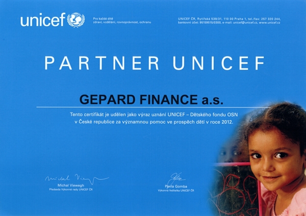 certifikát UNICEF